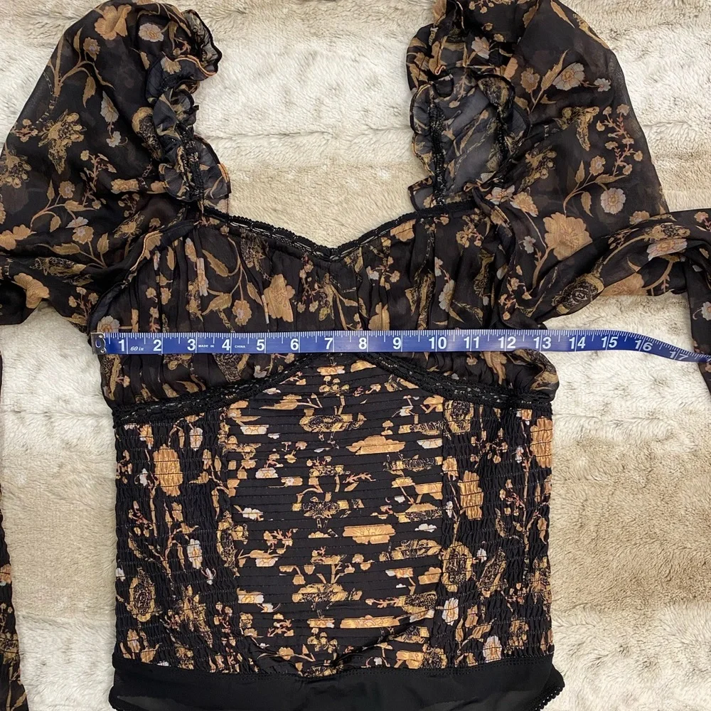 NWOT💕Free People Brunch Date Bodysuit in Black Combo Size XS
